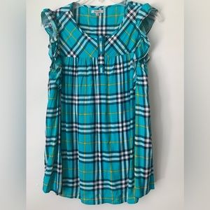 Jodifl Plaid Blue Yellow Black White sleeveless ruffled coupe neck 100% Rayon